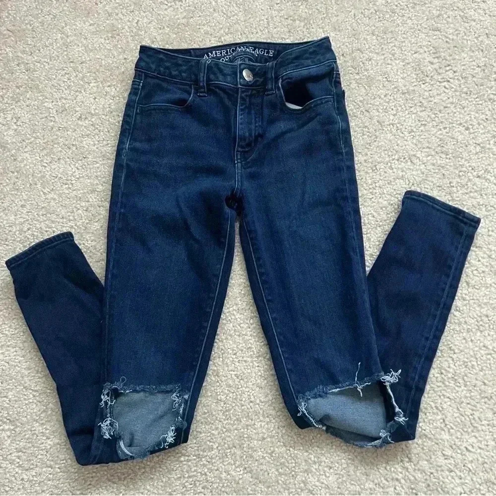 American Eagle Hi Rise Jeggings Pants Blue Women’s Size 0 Regular AEO Denim